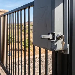 A key in the manual release lock on the side of a gate operator